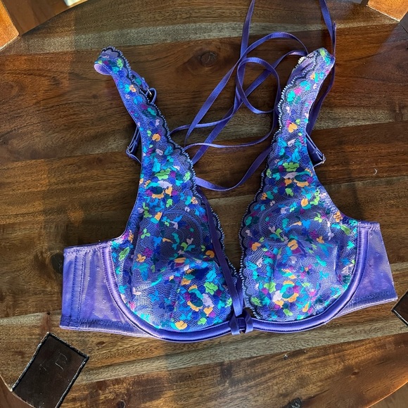 Savage X Fenty Steamy Floral Purple Royale Romance in Bloom Unlined Lace Bra Set - Picture 10 of 15